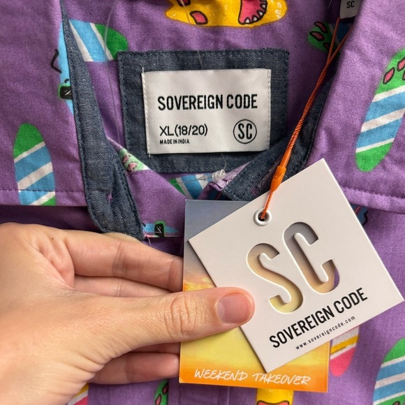 NWT Sovereign Code Kids Legacy Surfboard Short Sleeve Button Up Shirt Size XL - Picture 2 of 4